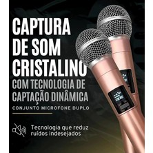 Esranın Dünyası Profesyonel Çiftli Kablosuz Mikrofon Seti Karaoke Şarj Edilebilir 50 Metre Mesafe Rose