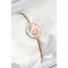 316L Çelik Zincir Mineli Sanatsal Portre Zirkon Taşlı Gezegen Model Gold Renk Kadın Bileklik EB-53-VICE/(1395) 0349