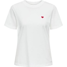 Only Kadın Jdy Bisiklet Yaka Kalp Logolu Beyaz T-Shirt - 15298612