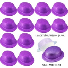 SARVONA Mor Renk Simli Melon Yuvarlak Parti Şapkası 12 Adet