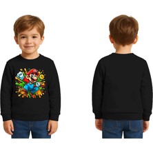 Sedirli Unisex Super Marıo Baskılı Çocuk Swaetshirt 3 Iplik Şardonlu
