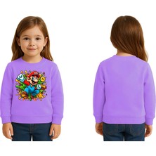 Sedirli Unisex Super Marıo Baskılı Çocuk Swaetshirt 3 Iplik Şardonlu