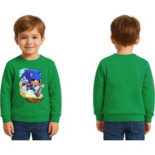 Sedirli Unisex Sonic Baskılı Çocuk Swaetshirt 3 Iplik Şardonlu
