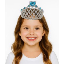 SARVONA Mavi Kalpli Gümüş Renk Kraliçe Tacı Prenses Tacı