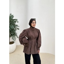 Moda Aksa Dik Yaka Gömlek Kahve