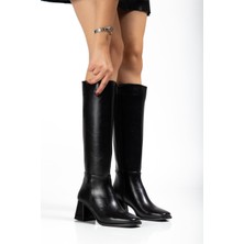 Zerenyus ZRİN-4804 Premium Siyah Kırışık Fermuarlı Topuklu Çizme