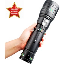 Bowie 1.5 Km Aydınlatma 30.000 Lümen Profesyonel Fener Işık Lazer Etkili El Feneri Powerbanklı