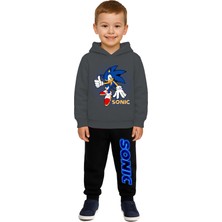 Sedirli Sonic Baskılı Çocuk Eşofman Takımı 3 Iplik Şardonlu Pamuklu Kumaş Kapüşonlu