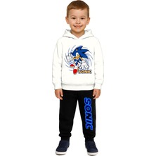 Sedirli Sonic Baskılı Çocuk Eşofman Takımı 3 Iplik Şardonlu Pamuklu Kumaş Kapüşonlu