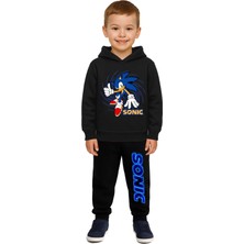 Sedirli Sonic Baskılı Çocuk Eşofman Takımı 3 Iplik Şardonlu Pamuklu Kumaş Kapüşonlu