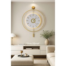 Aga Konsept Led'li Gold Izmir 24 Kristal (Orta Boy 40 x 60 Cm), Modern Dekoratif Sarkaçlı Metal Duvar Saati