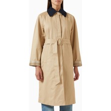 Maje Pamuk Kemerli Palto, Ekose Mansetli ve Çıkarılabilir Yakalı Şık Model