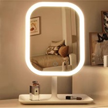 Berina Home 3 Mod LED Işıklı Makyaj Aynası USB Şarjlı Dikdörtgen Masa Üstü Makyaj Aynası Dokunmatik
