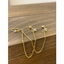 Aida Jewelss 316 L Cerrahi Çelik  Altın Rengi 3lü Zincir Sallatılı Halka Piercingi Seti