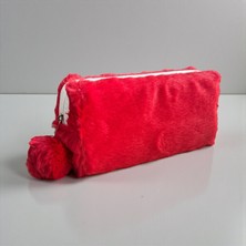 Elegance Peluş Ponponlu Kırmızı Kalem Çantası