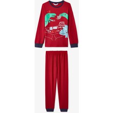 Penti Kırmızı Erkek Çocuk Dinozor Baskılı Uzun Kollu Termal Etkili  Pijama Takımı