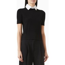 Marella Crystal Işlemeli Siyah Triko Tişört, Şık ve Işıltılı Günlük Stil