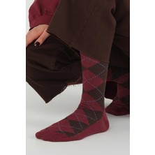 HE-QA Baklava Desen Diz Altı Çorap Bordo-Acı Kahve