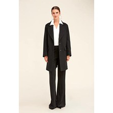 Hatemoğlu Saykı Woman Siyah Regular Fit Ceket Yaka Kaşe Oversize Manto