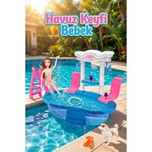 Craftivio Kaydıraklı ve Şezlonglu Oyuncak Bebek Havuz Seti - Köpek ve Aksesuarlı Yazlık Tatil Oyun Seti