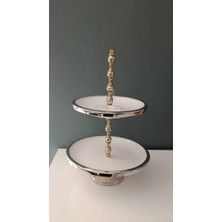 Lamedore Sılver Balls 2 Katlı Beyaz Kek Standı 28X28X38 cm