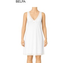 Belpa Ceylanoğlu Jarse Kombinezon Beyaz Kadın Dantelli Detaylı Yumuşak Kumaş 3XL