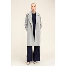 Hatemoğlu Saykı Woman Gri Regular Fit Ceket Yaka Kaşe Yünlü Oversize Manto
