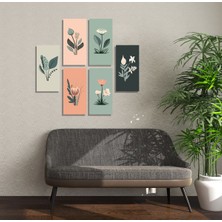 M&H Quality 6’lı Soyut Botanik Tablo Seti | Pastel Mint-Pudra-Kiremit Tonlar | Minimal Modern Duvar Dekoru
