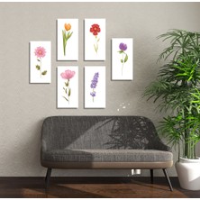 M&H Quality 6’lı Suluboya Çiçek Tablo Seti | Minimal Botanik | Beyaz Zemin | Modern Vintage Duvar Dekoru