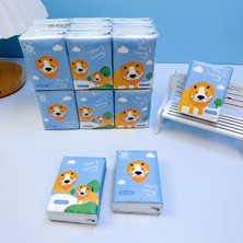 Mahi Max 9'lu Paket Aslan Figürlü Desenli Yumuşak Hijyenik Dayanıklı Beyaz Kağıt Mendil Mini Cep Mendili