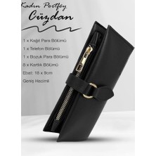 Dzc Kuzenler Avm Kadın Fermuarlı Çıtçıtlı Bozuk Para Bölmeli Cüzdan Kartlık Aksesuar,yılbaşı Hediyesi Damla Siyah