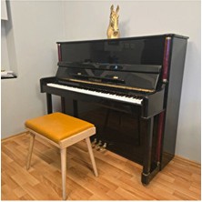 Hasağaç Tarçın Deri Natural Ahşap Rengi Piyano Taburesi