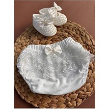 Harry&Millie Lüks Bebek Inci Patik ve Dantelli Külot Seti Bebek Hediyelik Set (Patik 10 cm )