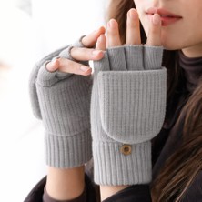 Gigi Giyim Düz Renk Kapaklı Yarım Parmak Örgü Kadın Eldiven