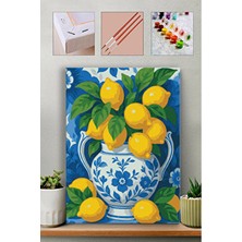 Carmen Sayılarla Boyama Seti - Mavi Vazoda Limonlar 40X50 cm (Kasnaklı)