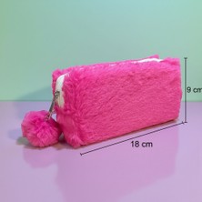 Elegance Peluş Ponponlu Canlı Pembe Kalem Çantası