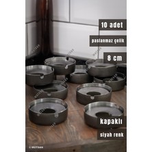Mutsan 10'lu Siyah Paslanmaz Çelik Kapaklı Küllük Seti | 8 cm 430 Kalite Kültablası | Restoran, Kafe ve Otel