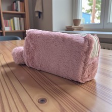 Elegance Peluş Ponponlu Pudra Rengi Kalem Çantası