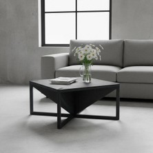 Praktura 75 x 75 Salon ve Oturma Odası Orta Sehpası, Siyah Ahşap Kontrplak Portatif Sehpa