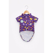 Patilemece Mor Uzay Desenli Kedi Köpek Gömleği