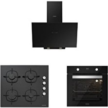 Silverline Siyah Cam Ankastre Set (3481 Flam 60+CS5335B02+BO6502B02)