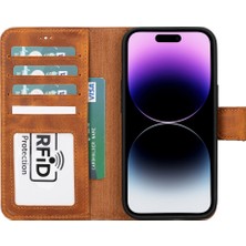 Gp Iguana Apple iPhone 15 Uyumlu Deri Cüzdanlı Kılıf Mwwn G19 Taba