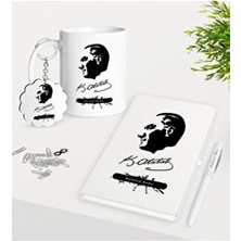 BK Gift Kişiye Özel Atatürk Temalı Kupa Anahtarlık Beyaz Defter Kalem Hediye Seti-4