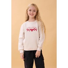 Perendi Kız Çocuk Bisiklet Yaka Fiyonk Nakışlı Sweatshirt Taş