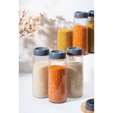 Homekolik 6’lı Cam Kavanoz Seti 1500 ml Antrasit Kapaklı Hava Geçirmez Mutfak Saklama Kabı
