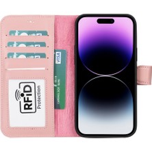 Gp Iguana Apple iPhone 15 Plus Uyumlu Deri Cüzdanlı Kılıf Mwwn Nu2 Pembe