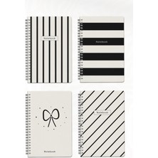 Notisyon A5 Spiralli Okul Defteri 120 Sayfa 4'lü Set, 2 Çizgili - 2 Kareli Defter, Notebook, Ders Programlı