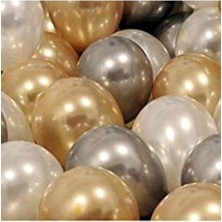 Tatlı Günler 30 Adet Helyumla Uçan Metalik Sedefli Gold-Gümüş Gri-Beyaz Balon Turkuaz Renk
