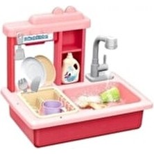  pilli su hazneli devir daimli lavabo mutfak bulaşık yıkama seti oyun oyuncak pembe