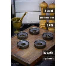 Mutsan 5'li Siyah Paslanmaz Çelik Kapaklı Küllük Seti | 8 cm 304 Kalite Kültablası | Restoran, Kafe ve Otel